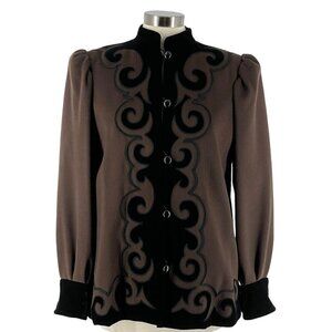 Saint Laurent Rive Gauche Jacket RARE Vintage 70's Brown Wool Velvet Trim Small